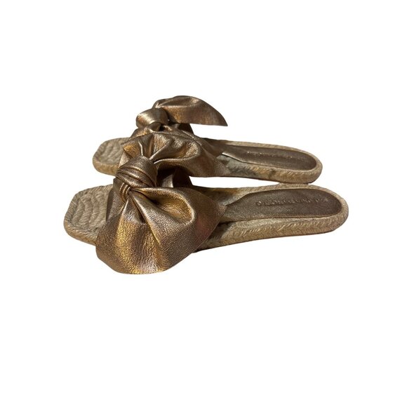 Paloma Barcelo Metallic Bronze Espadrille Slides With Bow Detail Womens Size 8.5 - Picture 1 of 7